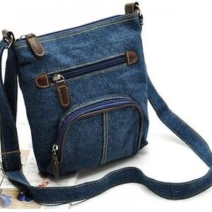 NWOT Denim Crossbody Bag with Leather Accents